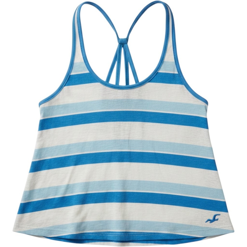 Hollister Blue White Striped Caged Racerback Crop Tank Top Womens Small
